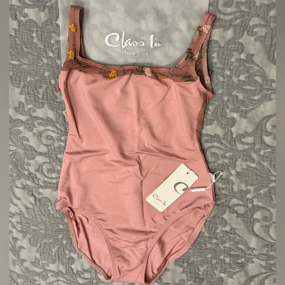 Class In ballet rose floral mesh accents petite leotard NWT - Picture 1 of 12